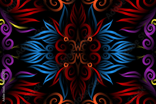 colourful caleidoscope classic gradient flower art pattern of traditional tenun batik ethnic dayak ornament for wallpaper ads background sticker or clothing