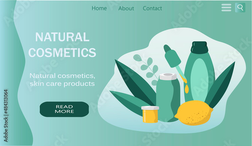 vector flat style illustration on the theme of natural cosmetics, organic cosmetics. a banner for the site.