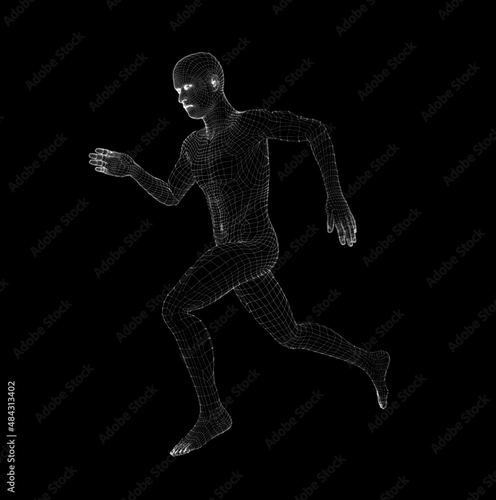 Hologram Human running. Medical and Technology Concept