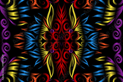 colourful caleidoscope classic gradient flower art pattern of traditional tenun batik ethnic dayak ornament for wallpaper ads background sticker or clothing