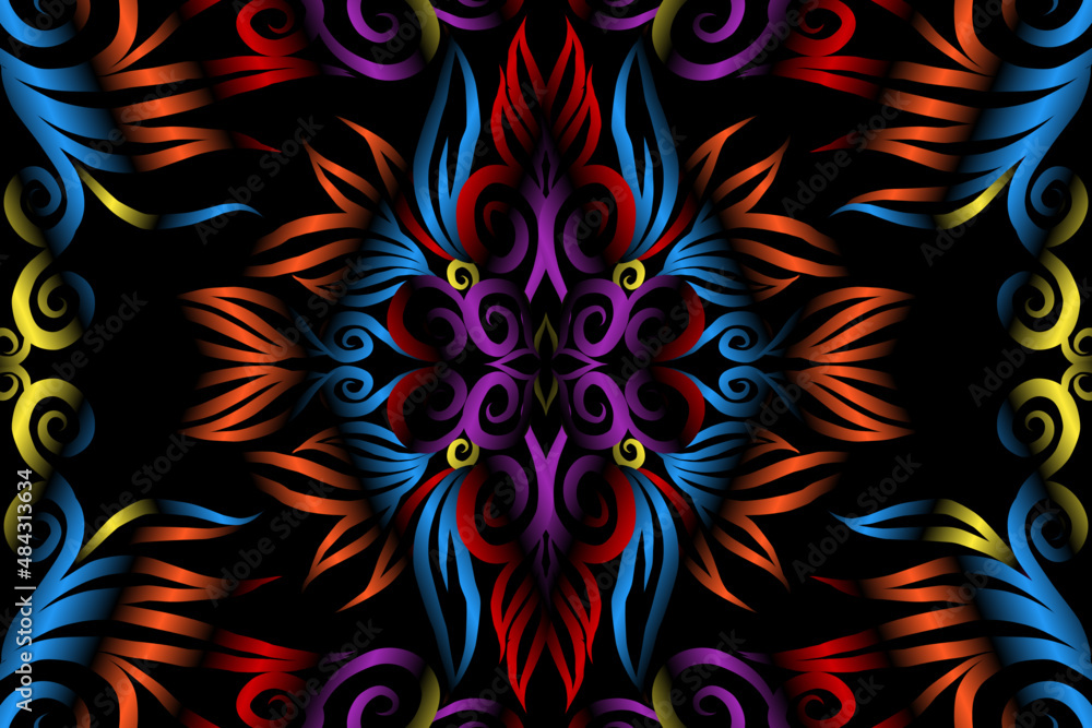 colourful caleidoscope classic gradient flower art pattern of traditional tenun batik ethnic dayak ornament for wallpaper ads background sticker or clothing colourful caleidoscope classic gradient flower art pattern of traditional tenun batik ethnic dayak ornament for wallpaper ads background sticker or clothing