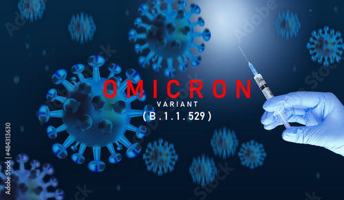 Omicron on Bluе Background. Omicron strain Covd 19. photo