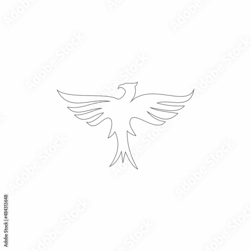 Pheonix Continuous one line drawing vector with minimalist design isolated in one white background.