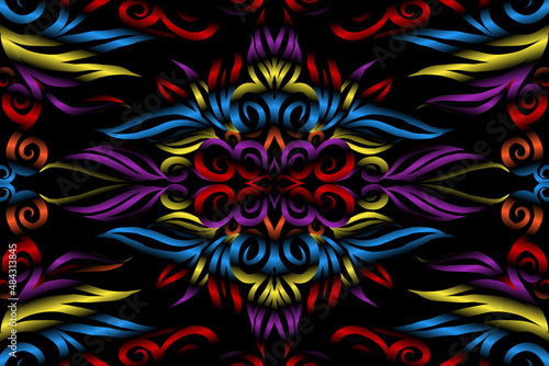 colourful caleidoscope classic gradient flower art pattern of traditional tenun batik ethnic dayak ornament for wallpaper ads background sticker or clothing