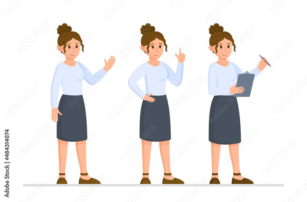 Obraz premium Vector illustration of woman set. Set of beautiful, attractive businesswomen isolated on white. Business, career success concept. 