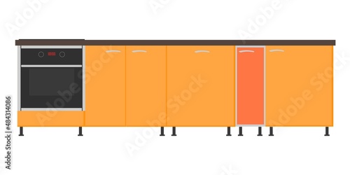 Kitchen set with hob and oven. Kitchen stuff. kitchenware for cooking. Clip art items for making home or restaurant compositions. Vector illustration in flat style. Isolated element.