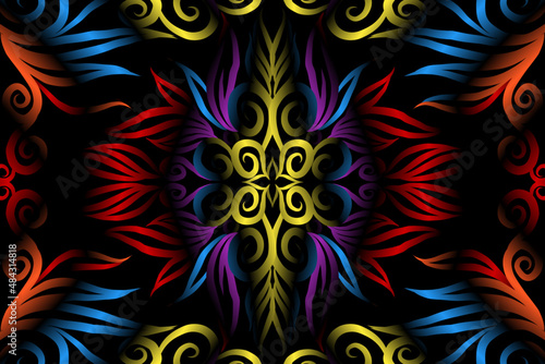 colourful caleidoscope classic gradient flower art pattern of traditional tenun batik ethnic dayak ornament for wallpaper ads background sticker or clothing