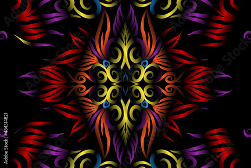 colourful caleidoscope classic gradient flower art pattern of traditional tenun batik ethnic dayak ornament for wallpaper ads background sticker or clothing