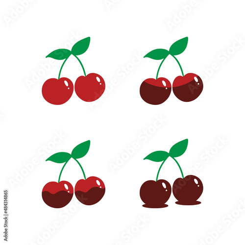 Set, collection of cute chocolate covered cherry icons for food, dessert design.
