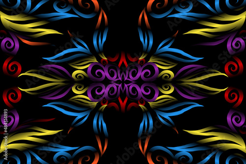 colourful caleidoscope classic gradient flower art pattern of traditional tenun batik ethnic dayak ornament for wallpaper ads background sticker or clothing