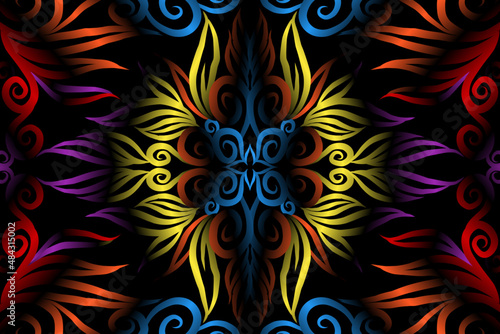 colourful caleidoscope classic gradient flower art pattern of traditional tenun batik ethnic dayak ornament for wallpaper ads background sticker or clothing