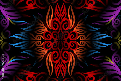 colourful caleidoscope classic gradient flower art pattern of traditional tenun batik ethnic dayak ornament for wallpaper ads background sticker or clothing