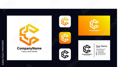 c geometric logo with business card template