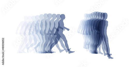 Transparent overlapping gray silhouettes. Walking man. Animation frames. Vector illustration for print, web site, poster, placard or wallpaper.