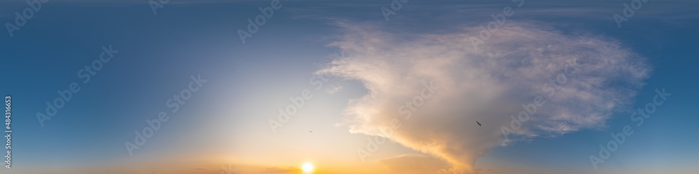 Dark blue sunset sky panorama with golden Cumulus clouds. Seamless hdr 360 panorama in spherical equirectangular format. Full zenith for 3D visualization, sky replacement for aerial drone panoramas. Dark blue sunset sky panorama with golden Cumulus clouds. Seamless hdr 360 panorama in spherical equirectangular format. Full zenith for 3D visualization, sky replacement for aerial drone panoramas.