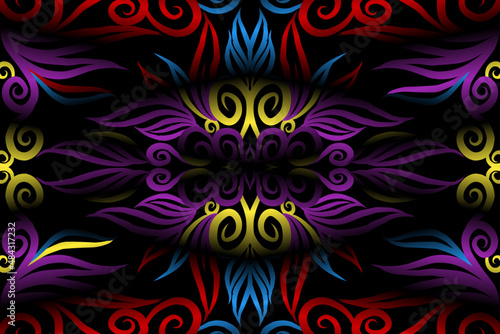 colourful caleidoscope classic gradient flower art pattern of traditional tenun batik ethnic dayak ornament for wallpaper ads background sticker or clothing