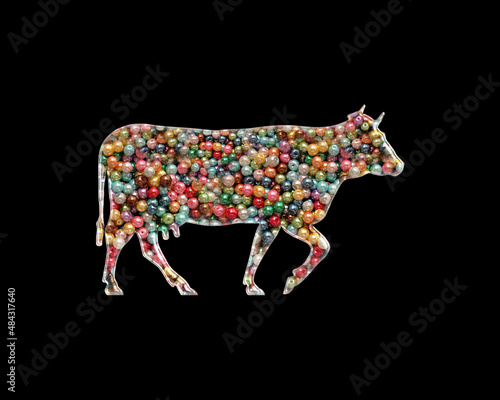 Fototapeta Naklejka Na Ścianę i Meble -  Cow Animal Beads Icon Logo Handmade Embroidery illustration