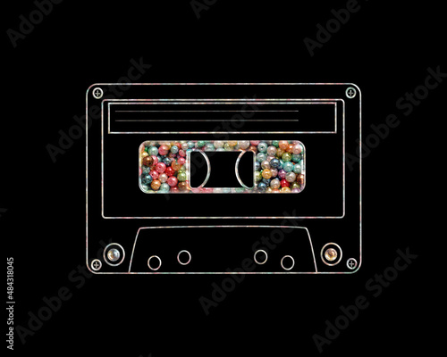 Retro Vintage Cassette Tape Beads Icon Logo Handmade Embroidery illustration