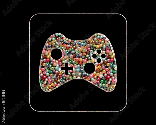 Video Game Controller Beads Icon Logo Handmade Embroidery illustration