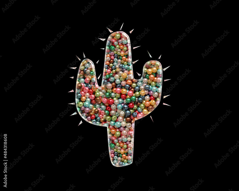 Cactus Cacti Succulent Plant Beads Icon Logo Handmade Embroidery illustration