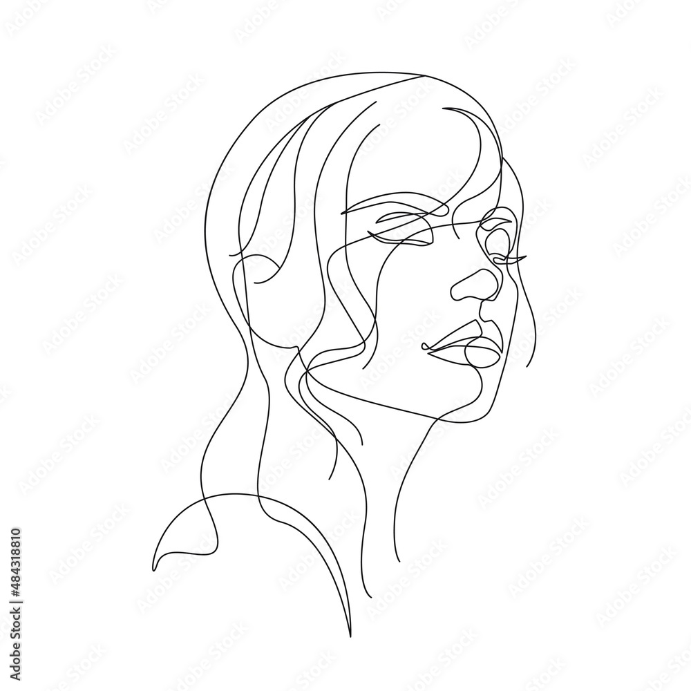 Woman Head Line Art Drawing. Abstract Female Head One Line Drawing for