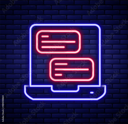 Glowing neon line Taxi mobile app icon isolated on brick wall background. Mobile application taxi. Colorful outline concept. Vector