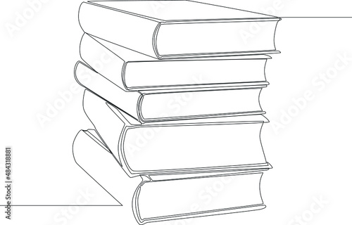 pile of textbooks that are often read drawing by continuous line. books. vector illustration