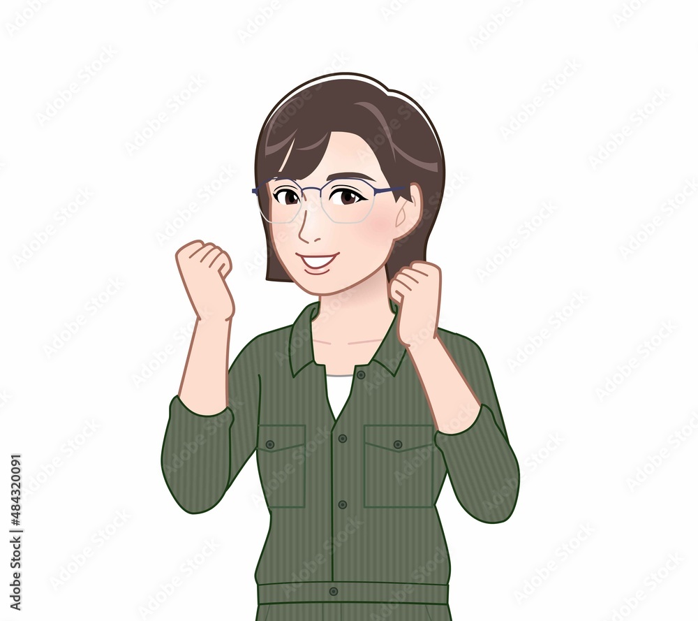 つなぎを着た若い女性 つなぎを着た若い女性