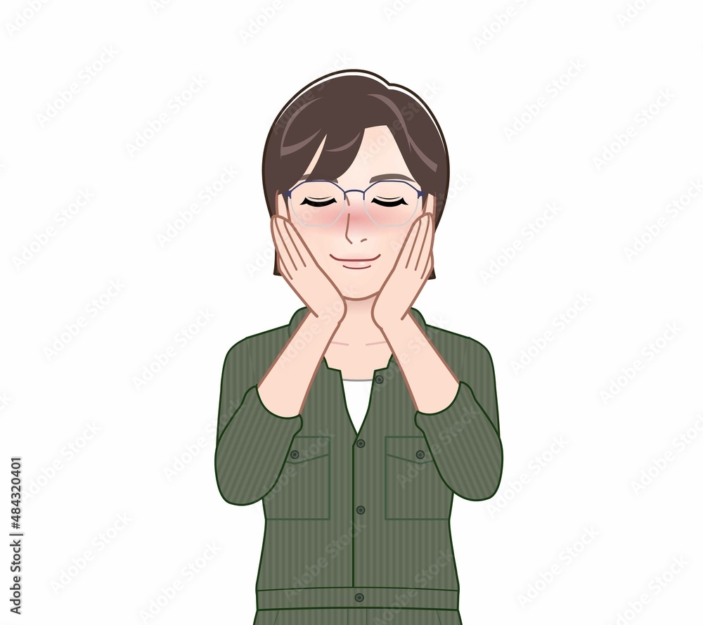 つなぎを着た若い女性 つなぎを着た若い女性