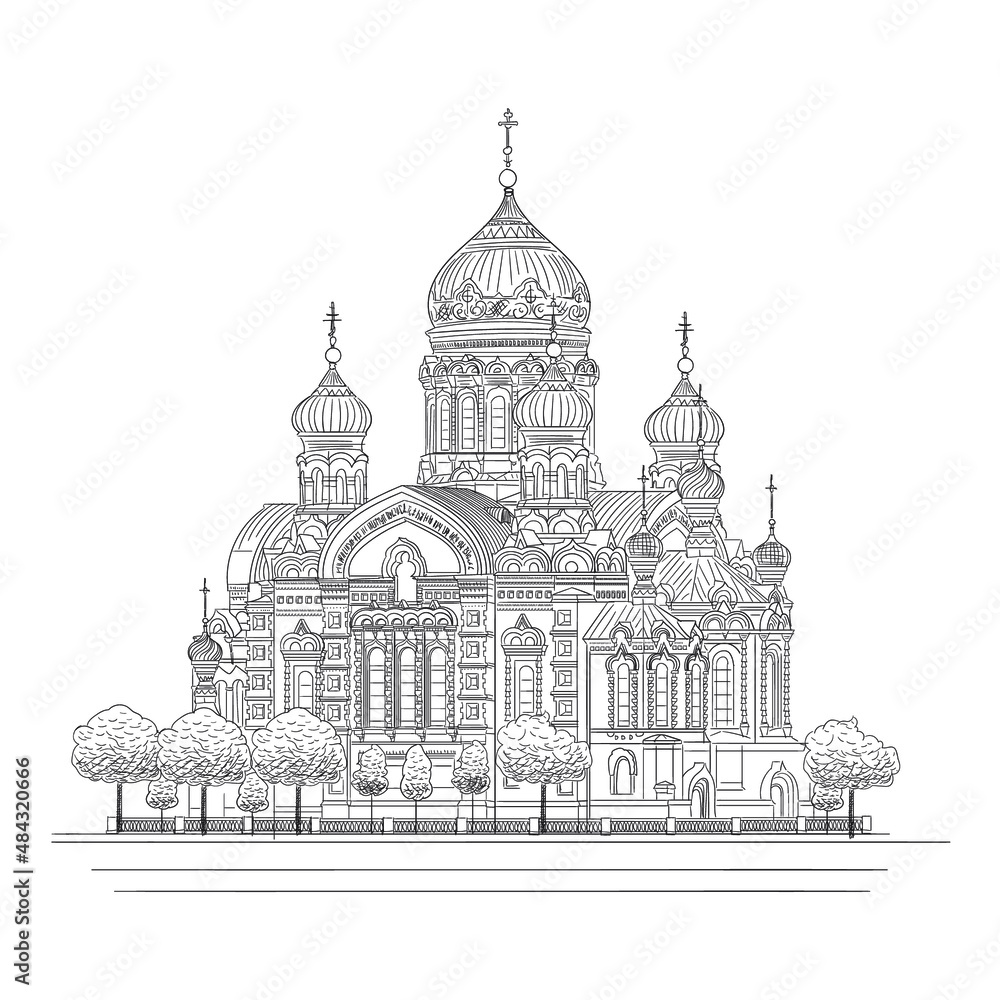 Drawing of the Cathedral of the Savior on Spilled Blood in St. Petersburg
