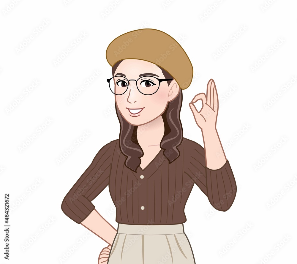 ベレー帽を着けた若い女性