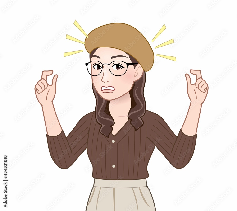 ベレー帽を着けた若い女性