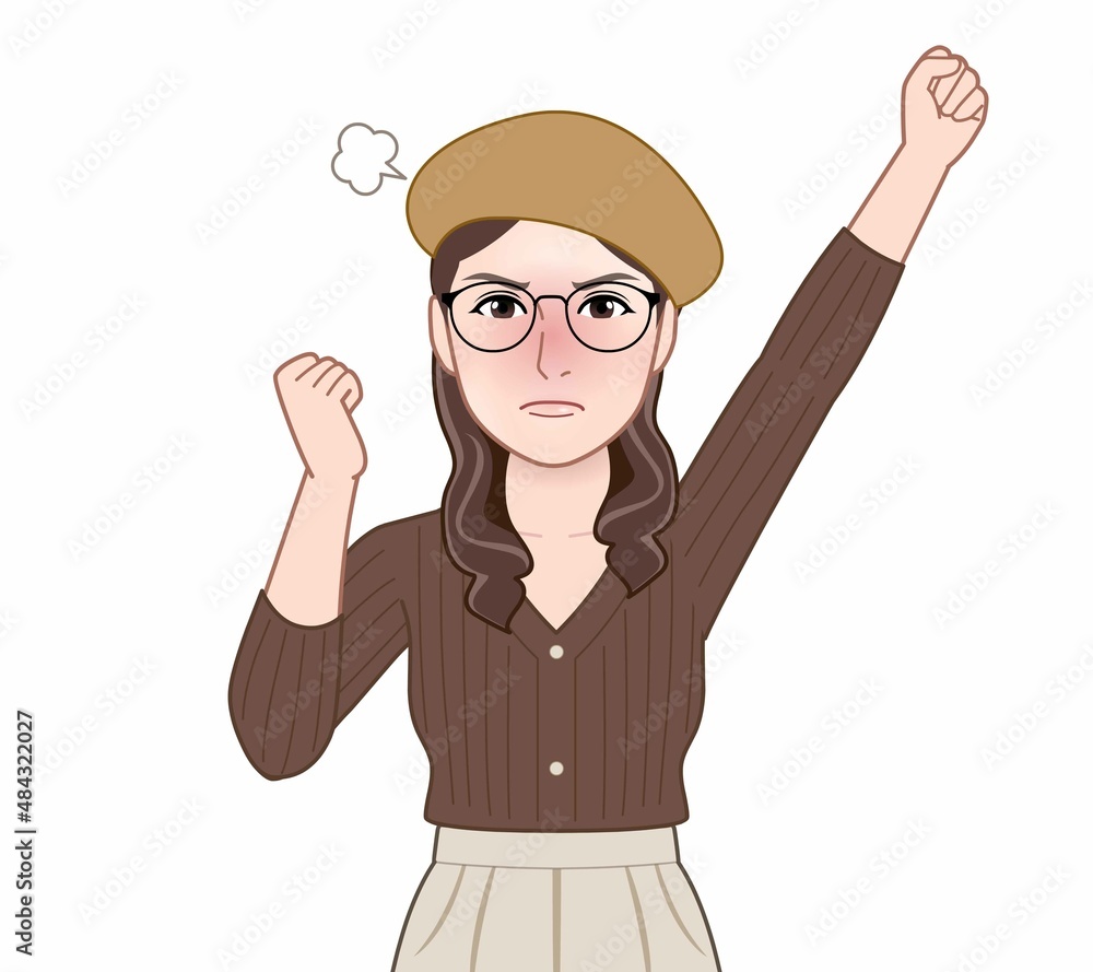 ベレー帽を着けた若い女性