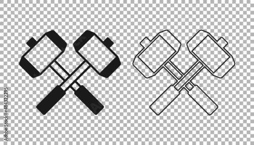 Black Medieval crossed battle hammers icon isolated on transparent background. Vector