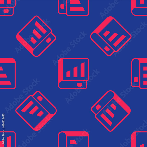 Red Financial book icon isolated seamless pattern on blue background. Vector