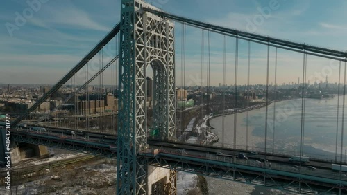 flying clockwise around East tower of George Washington Bridge revealing NJ photo