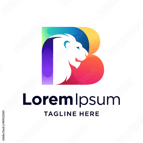 lion head logo with letter B concept