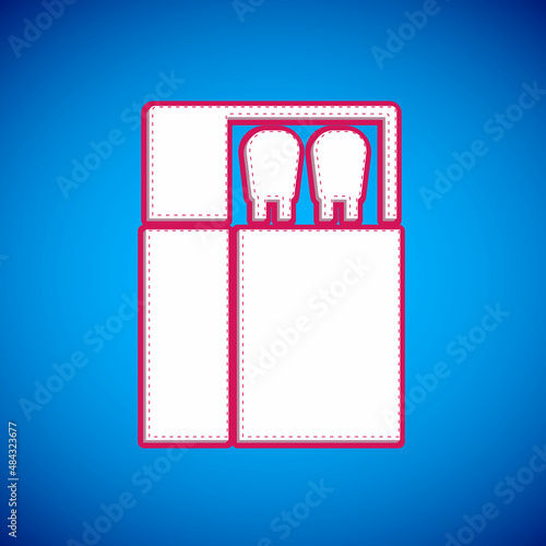 White Open matchbox and matches icon isolated on blue background. Vector