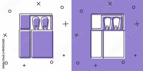 Set Open matchbox and matches icon isolated on white and purple background. Vector