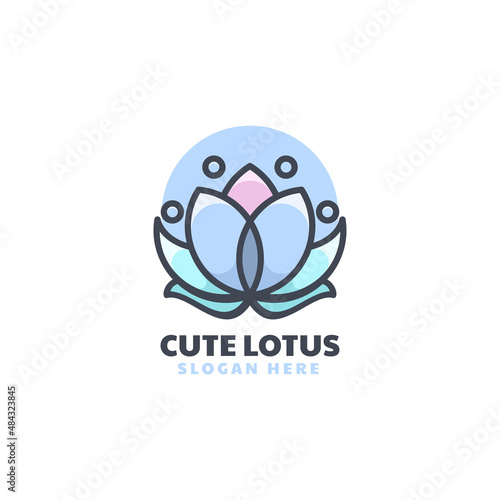 Vector Logo Illustration Lotus Simple Colorful Style.