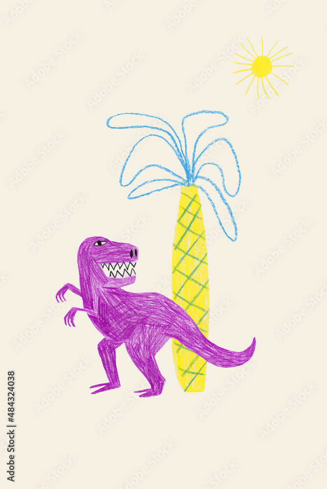 Funny nursery poster with Tyrannosaurus dinosaur