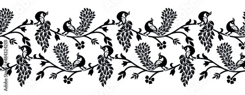 Seamless traditional Asian peacock border design