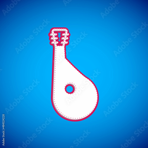White Ukrainian traditional musical instrument bandura icon isolated on blue background. Vector