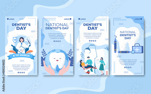 Dentist Day Stories Template Flat Dental Design Illustration Editable of Square Background Suitable for Social media or Web Internet Ads