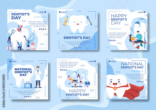 Dentist Day Post Template Flat Dental Design Illustration Editable of Square Background Suitable for Social media or Web Internet Ads