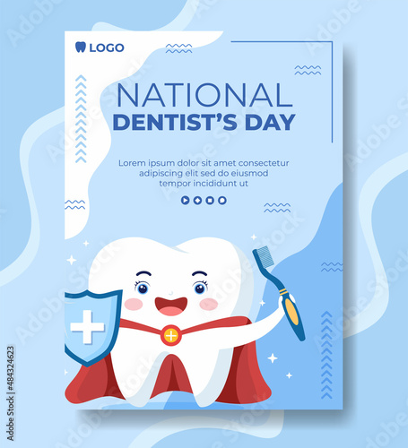 Dentist Day Poster Template Flat Dental Design Illustration Editable of Square Background Suitable for Social media or Web Internet Ads
