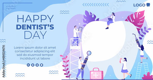 Dentist Day Post Template Flat Dental Design Illustration Editable of Square Background Suitable for Social media or Web Internet Ads