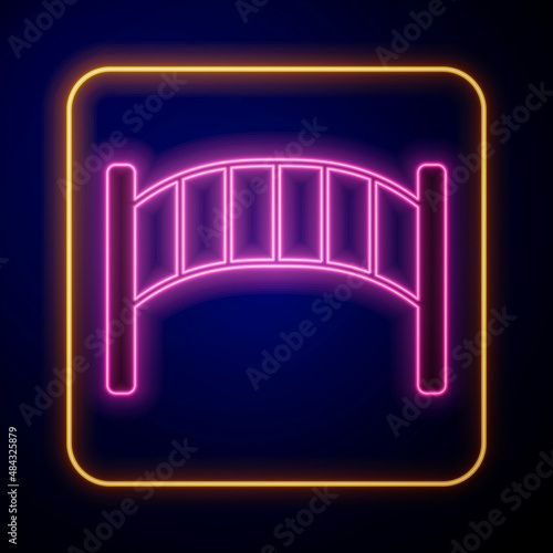 Glowing neon Playground kids bridge icon isolated on black background. Vector