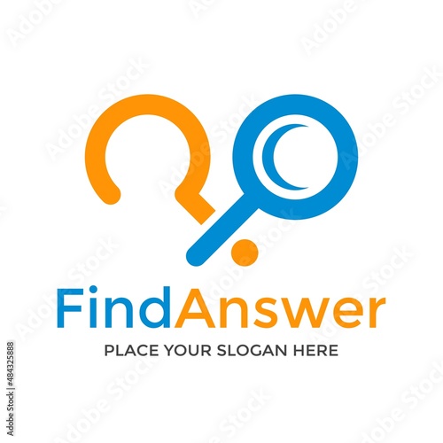Find answer vector logo template. This design use magnifying glass symbol. Suitable for searching.