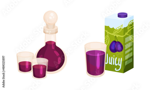 Decanter of plump wine and packaging of juice vector illustration